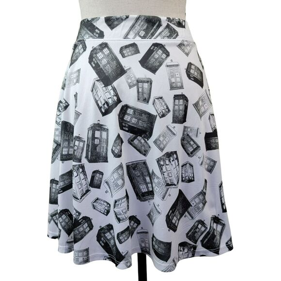 Doctor Who Tardis Skater Skirt Juniors Sz S White Gray Flare Mini Her Universe - Picture 4 of 6